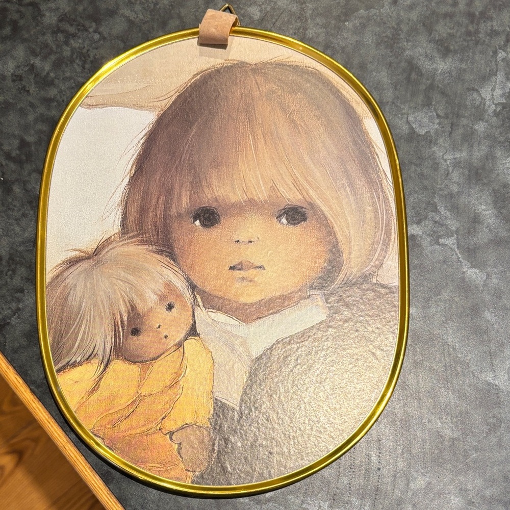 Vintage Brown and Yellow Children Portrait Art Print